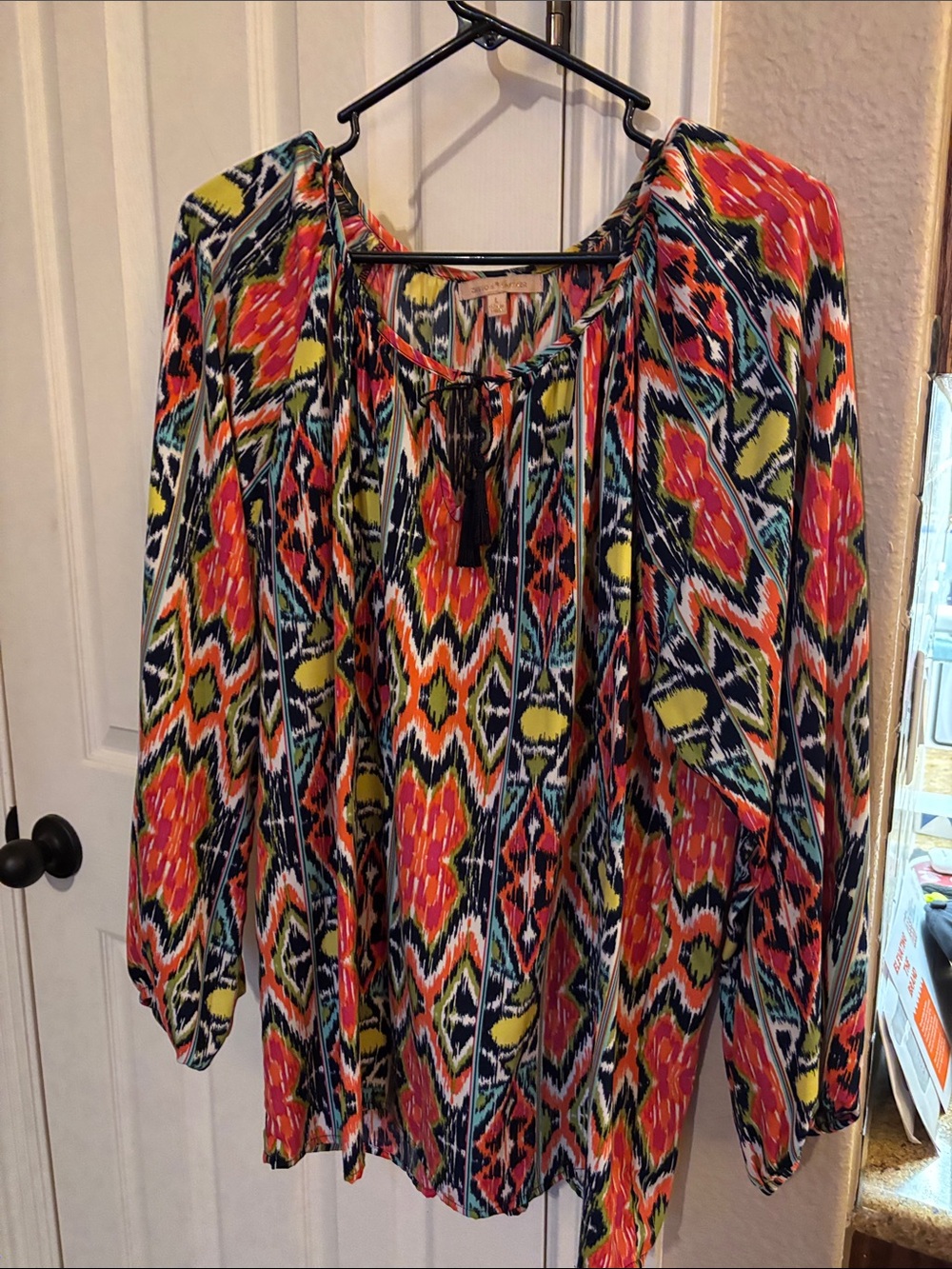 Boho Tie-Neck Peasant Top in Multi-Color